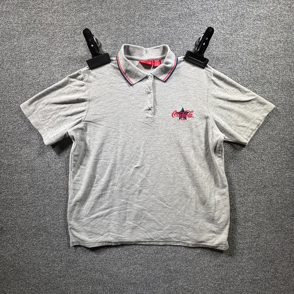 Vintage Coca Cola Polo Shirt Womens 22W/24W Gray Embroidered Logo Short Sleeve